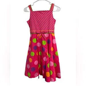 Rare Editions Girls Size 12 Pink and White Polka Dot Print Sleeveless Dress
